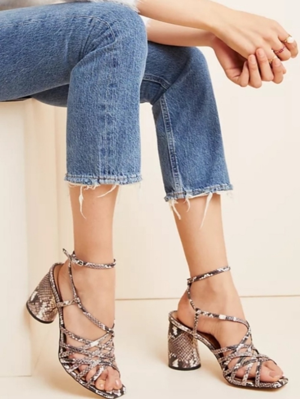 Sam Edelman Braided Metallic Snakeskin Strappy Heel Sandals